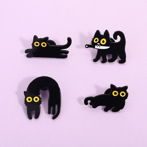 Spilla in Smalto di Lega di Gatto Nero Carino Divertente Animale Cartone Animato Distintivo per Vestiti Zaino Donna Uomo Gioielli