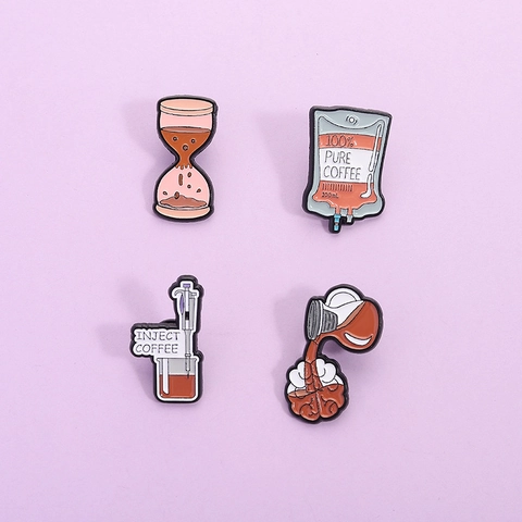 Creative Coffee Series Enamel Brooches Pins Alloy Cartoon Coffee Lover Badge Accessory For Backpack Jacket Clothes Jewelry Gift