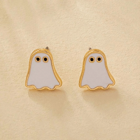 Cute Halloween Ghost Stud Earrings Zinc Alloy Enamel White Gold Cartoon Ghost Party Jewelry Gift For Women Girls