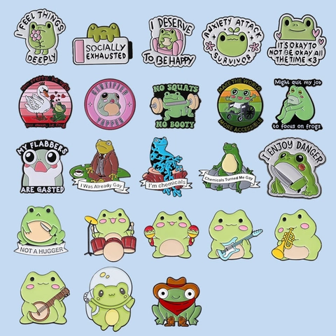 Funny Cartoon Frog Enamel Pins Set Cute Animal Zinc Alloy Brooch Badge For Backpack Clothes Jacket Jewelry Gift For Friends