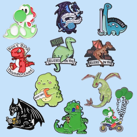 Broche de Esmalte de Dragón de Dinosaurio de Dibujos Animados Aleación de Zinc Animal Insignia Divertida Joyería Regalo Mujer Hombre