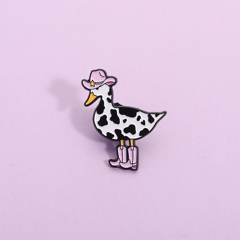 Cow Pattern Duck Brooch Pink Cowboy Hat Boots Alloy Enamel Cartoon Animal Badge Jewelry For Clothes Bags Decoration