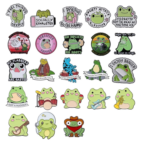 Funny Cartoon Frog Enamel Pins Set Cute Animal Zinc Alloy Brooch Badge For Backpack Clothes Jacket Jewelry Gift For Friends