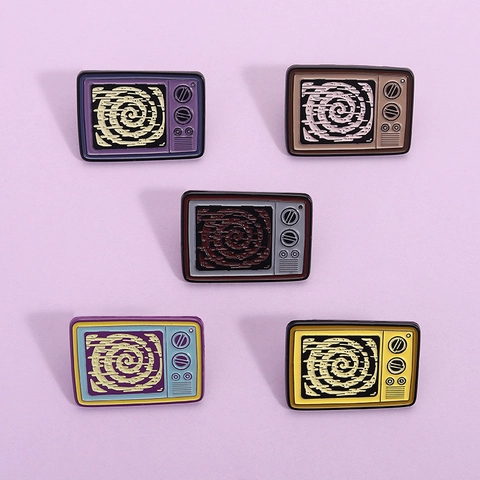 Retro TV Enamel Pin Alloy Cartoon Brooch Spiral Pattern Badge Accessory For Clothing Backpack Decor Women Men Gift Jewelry