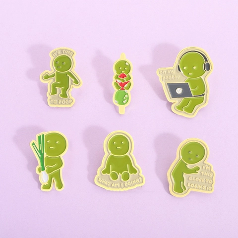Broche en Émail de Personnages de Dessins Animés Verts Humoristiques en Alliage Badges de Mèmes Amusants pour Sacs à Dos Vêtements Veste Chapeau Accessoires Cadeau