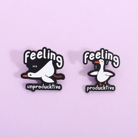 Funny Duck Enamel Pin Feeling Producktive Cartoon Goose Brooch Personality Lapel Pin Creative Badge Jewelry Accessory Gift