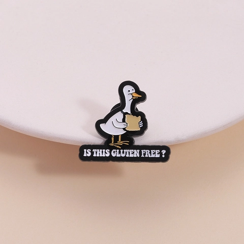 Creative Cartoon White Duck Bread Enamel Pin Funny Lettering Is This Gluten Free Brooch Zinc Alloy Animal Badge Jewelry