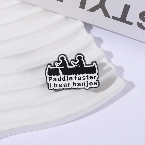 Humorous Zinc Alloy Enamel Pin Paddle Faster I Hear Banjos Canoe Silhouette Brooch Badge For Backpack Clothing Decoration
