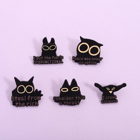 Cartoon Schwarze Katze Emaille Pins Legierung Tier Brosche Mit Lustigen Zitaten Persönlichkeit Revers Abzeichen Für Kleidung Taschen
