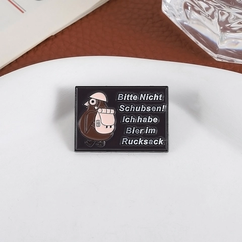 Humorous German Text Enamel Pin Funny Cartoon Pigeon Beer Backpack Badge Rectangular Zinc Alloy Brooch Gift For Clothes Bag