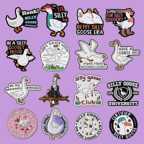 Set di Spille in Smalto Cartoon Silly Goose in Lega Verniciata Distintivo Animale per Zaino Abbigliamento Cappello Accessori Regalo Divertente Unisex