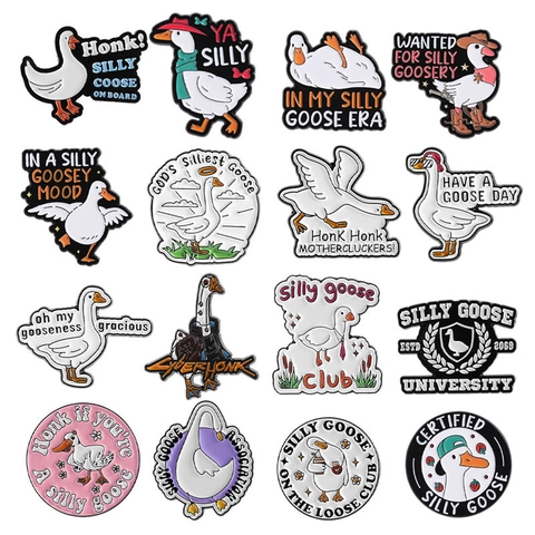 Set di Spille in Smalto Cartoon Silly Goose in Lega Verniciata Distintivo Animale per Zaino Abbigliamento Cappello Accessori Regalo Divertente Unisex