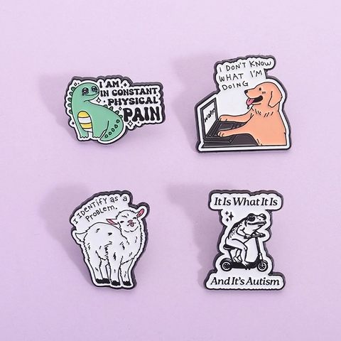 Insigne D'épingle en Émail D'animal de Dessin Animé Humoristique Citation D'humour Broche en Alliage Chien Grenouille Dinosaure Chèvre