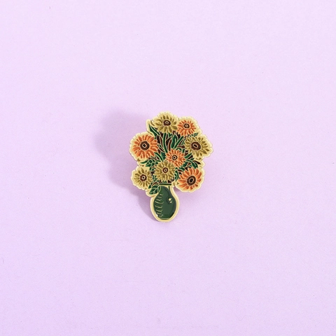 Broche en Émail Tournesols Van Gogh Broche Artistique Vase de Fleurs Alliage de Zinc Badge Pour Vêtements Sac à Dos Bijoux Cadeau