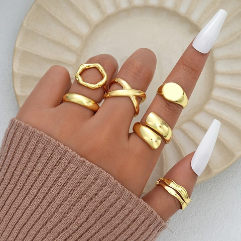 Ensemble de Bagues Ouvertes Vintage Or Irrégulier Géométrique Ligne de Lave Minimaliste Exagéré Goutte d'Eau Surface Lisse Bagues pour Femme Bijoux