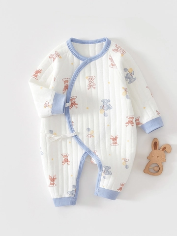 Tutina Trapuntata a Maniche Lunghe per Neonato in Caldo Cotone Spesso Kimono per Bambini con Stampa di Animali per Autunno Inverno