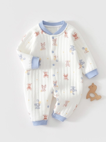 Infant Winter Quilted Romper Padded Cotton Thermal Jumpsuit Cartoon Printed Warm Bodysuit For Newborn Baby Boys Girls