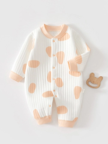 Infant Padded Cotton Romper Long Sleeve Newborn Warm Jumpsuit Quilted Polka Dot Sleepwear For Baby Girls Boys Casual Wear