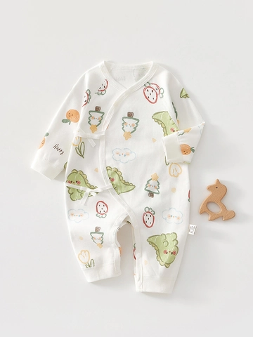 Tutina per Neonati in 100% Cotone a Manica Lunga con Stampa Cartoon Kimono Chiusura Laterale Abbigliamento per Infanti Classe A
