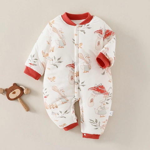Infant Baby Winter Padded Romper Cotton Quilted Thickened Warm Newborn Jumpsuit Cartoon Print Sleepwear Outdoor Clothes