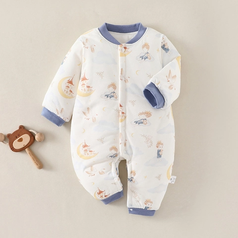 Infant Baby Winter Padded Romper Cotton Quilted Thickened Warm Newborn Jumpsuit Cartoon Print Sleepwear Outdoor Clothes