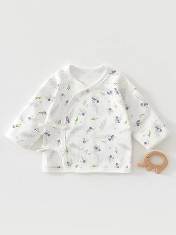 Top Kimono a Maniche Lunghe in Cotone per Neonati Stampa Floreale Traspirante Allacciatura Laterale Maglietta Intima