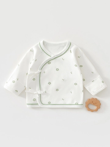 Top Kimono in Cotone per Neonati Morbido Traspirante a Maniche Lunghe Camicia Mezza Schiena Laccio Laterale Stampa Floreale Pigiama per Neonati