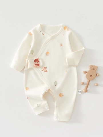 Barboteuse Nouveau-né 100% Coton Manches Longues Sans Couture Style Papillon Pyjama Imprimé Dessin Animé Respirant