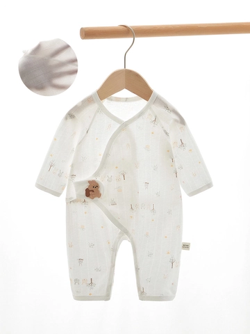 Grenouillère Bébé en Coton Respirant Combinaison Kimono Fine Manches Longues Imprimé Dessin Animé Vêtements Été