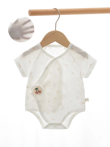 Neugeborenes Baby Baumwolle Kurzarm Body Kimono Wickel-Einteiler Bedruckt Sommer Atmungsaktiv Säugling Jumpsuit Mit Applikation