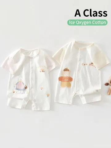 Newborn Infant Summer Short Sleeve Cotton Bodysuit Cartoon Animal Print Breathable Baby Romper Casual One-Piece Outfit