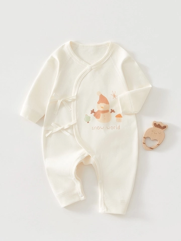 Pagliaccetto per Neonati in Cotone Stile Kimono Manica Lunga Laccio Laterale Tuta per Bambini Pigiama con Stampe Cartoon