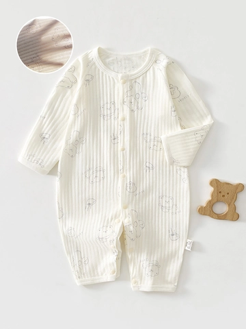 Neugeborene Baby Sommer Dünne Baumwolle Langarm Strampler Overall Atmungsaktiv Mesh Säugling Strampler Süßer Cartoon Bär Hase Druck Kleidung