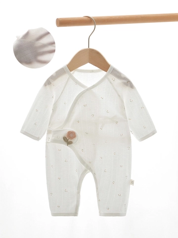 Newborn Infant Cotton Romper Thin Breathable Long Sleeve Kimono Jumpsuit With Double Layer Belly Protection For Summer
