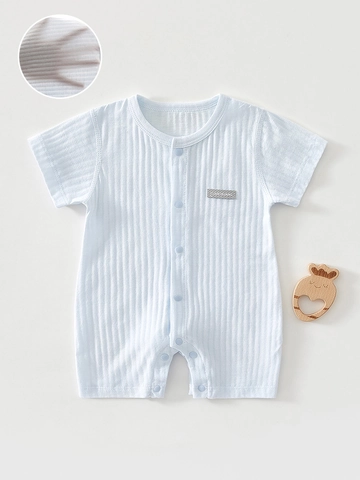 Newborn Baby Cotton Short Sleeve Romper Thin Breathable Ribbed Jacquard Jumpsuit For Infant Boys Girls Summer Casual Outfit