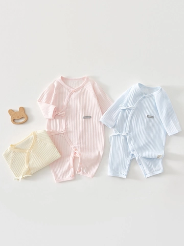 Tutina per Neonati in Cotone a Manica Lunga Senza Cuciture Jacquard Protezione Pancia Chiusura Laterale Estiva Sottile Abbigliamento Aria Condizionata
