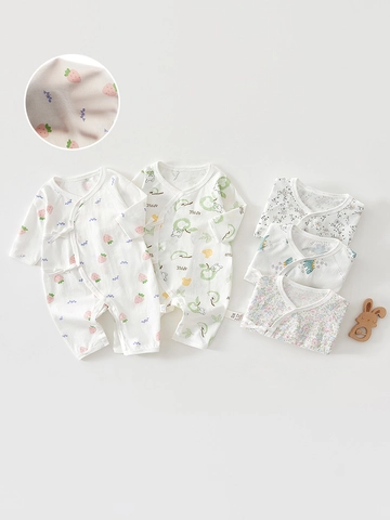 Newborn Baby Cotton Romper Summer Thin Long Sleeve Butterfly Robe Tie Side Belly Protection Jumpsuit For Infant Boys Girls