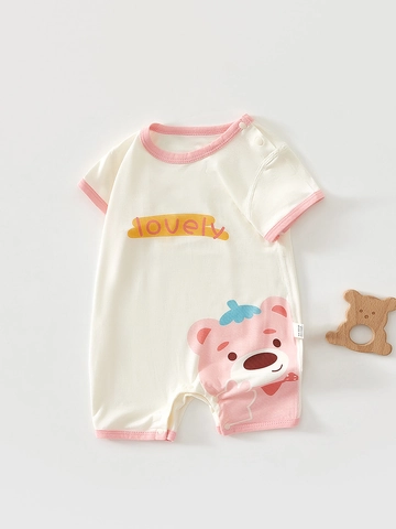 Cotton Baby Short Sleeve Romper Cute Cartoon Animal Print Infant Summer Bodysuit Snap Closure Newborn Jumpsuit Pajamas