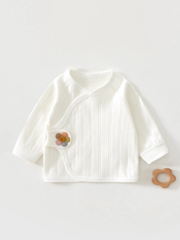 Maglia a Maniche Lunghe in Stile Kimono per Neonato Biancheria Intima a Mezza Schiena in Puro Cotone Camicia Morbida e Traspirante Ricamo Floreale