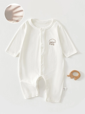 Tutina Neonato Estiva Sottile a Maniche Lunghe in Tencel Lyocell Traspirante Pigiama per Aria Condizionata Pagliaccetto con Stampa Cucciolo
