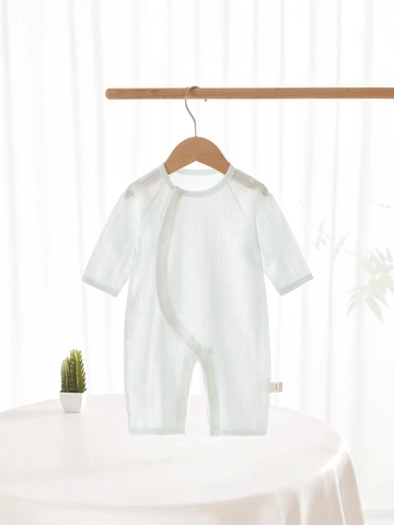 Pagliaccetto a Maniche Lunghe in Cotone per Neonato Tuta Sottile Traspirante Con Apertura Laterale Morbido Pigiama Pointelle per Neonati Estate