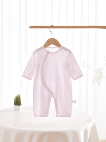 Pagliaccetto a Maniche Lunghe in Cotone per Neonato Tuta Sottile Traspirante Con Apertura Laterale Morbido Pigiama Pointelle per Neonati Estate