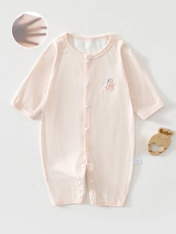 Zomer Baby Lange Mouw Kruippakje Ademend Mesh Rug Pasgeboren Pyjama Katoen Viscose Baby Jumpsuit Dier Borduurwerk