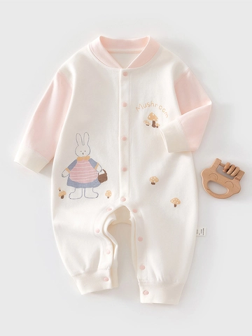 Newborn Baby Long Sleeve Romper 100% Combed Cotton Breathable Seamless Cartoon Printed Jumpsuit Casual Infant One Piece Outfit