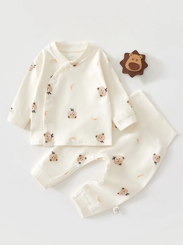Newborn Infant Cotton Long Sleeve Outfit Set High Waist Belly Protection Pajamas Printed A-Class Baby Clothes