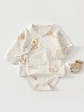 Body Neonato 100% Cotone Manica Lunga Kimono con Laccio Laterale Pagliaccetto Stampa Cartone Animato Orso Pigiama