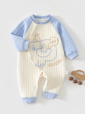 Baby Thickened Padded Romper Warm Cotton One-Piece Long Sleeve Cartoon Jumpsuit For Newborn Infant Autumn Winter