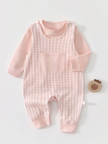 Ensemble Barboteuse Bébé 100% Coton Manches Longues Salopette à Carreaux Tenue Deux Pièces pour Nouveau-Né Automne Printemps