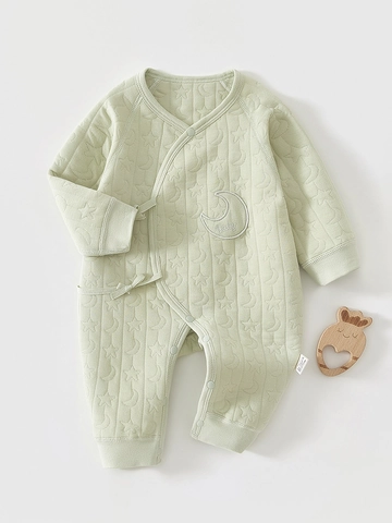 Pagliaccetto Trapuntato per Neonati Tuta Calda in Cotone con Stelle e Lune a Rilievo Stile Kimono a Maniche Lunghe Pigiama Neonato