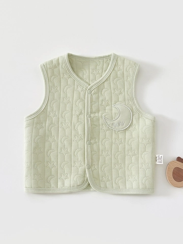 Gilet Trapuntato in Cotone per Neonati Morbido Caldo Cardigan Senza Maniche Ricamo Stella Luna Gilet Vestiti per Neonato